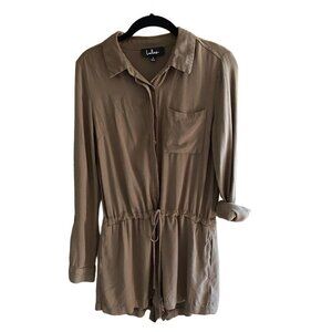 Lulu's Roll Tab Sleeve Collared Romper-Green-Size Small-GUC